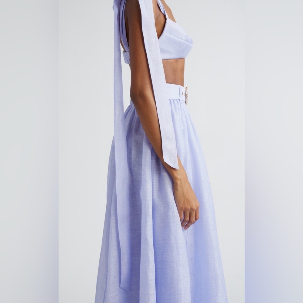 NWT Zimmermann Bow Tie Straps Linen & Silk Bustier Crop Top in Periwinkle 1 US6 - Picture 12 of 17